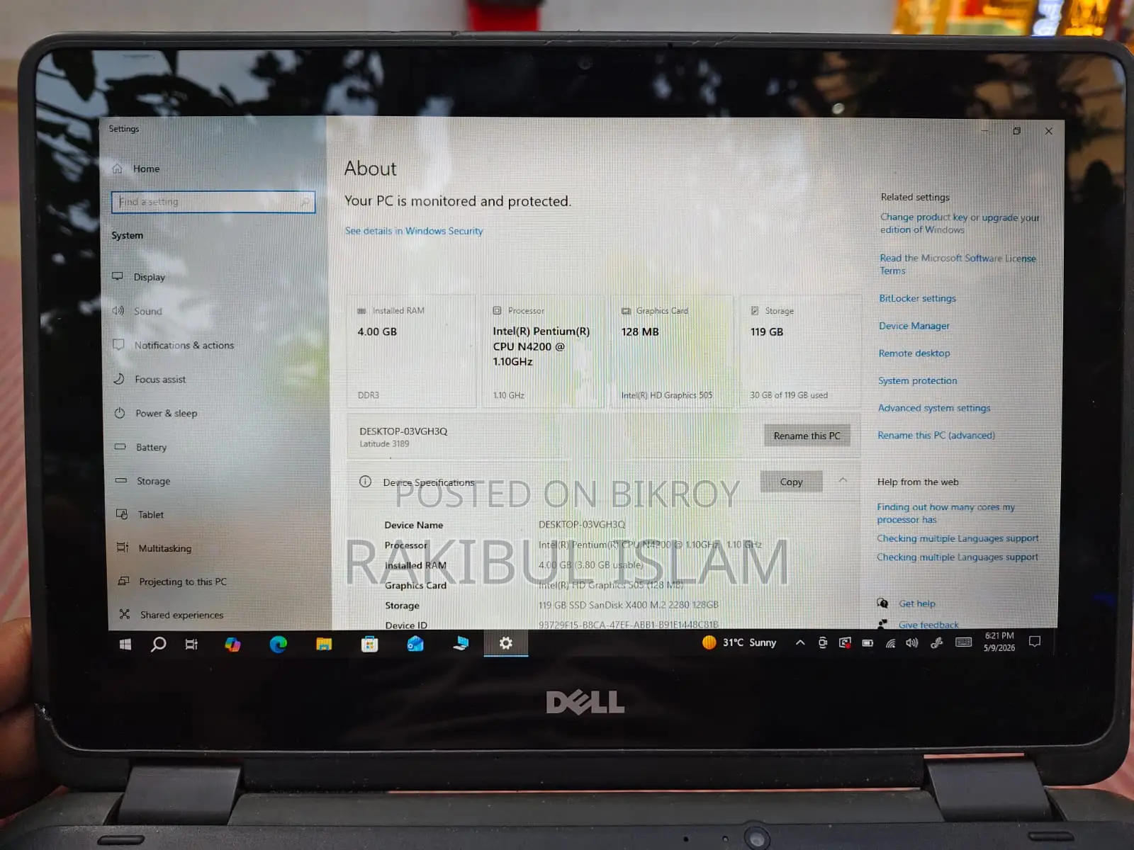 Laptop Dell Latitude 3189 4GB Intel Pentium SSD 256GB