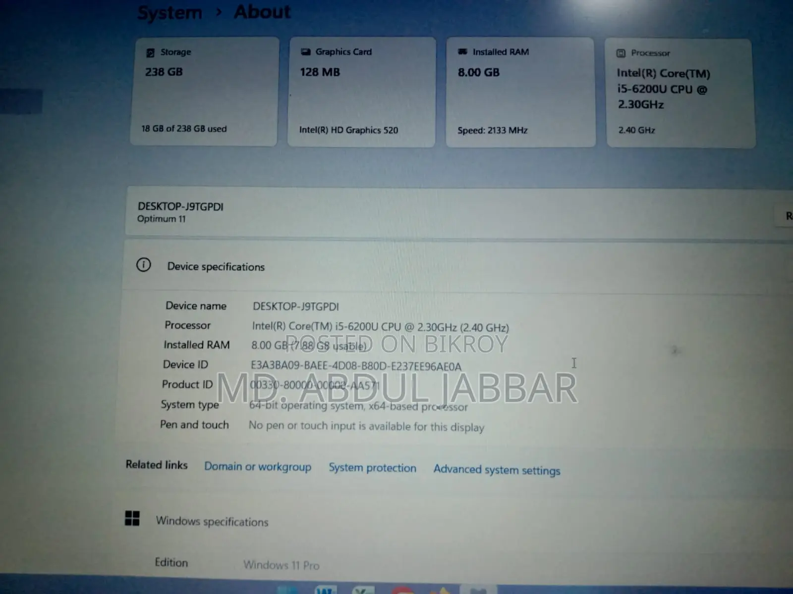 Laptop HP 250 G5 8GB Intel Core I5 SSD 256GB