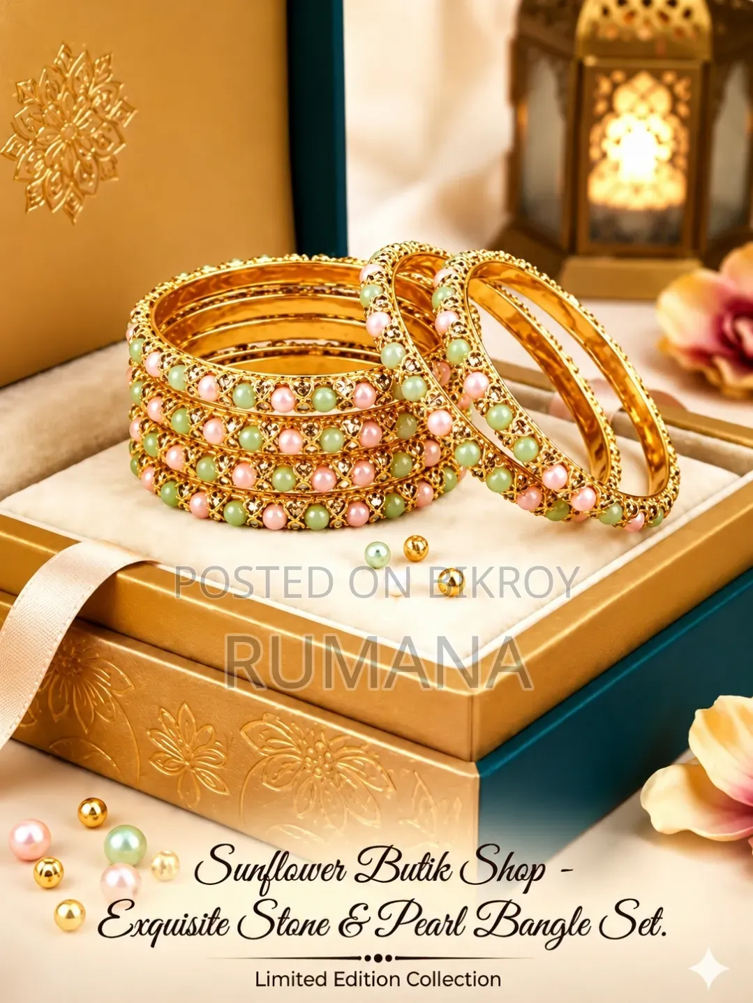 Stylish Stone and Pearl Bangle Set
