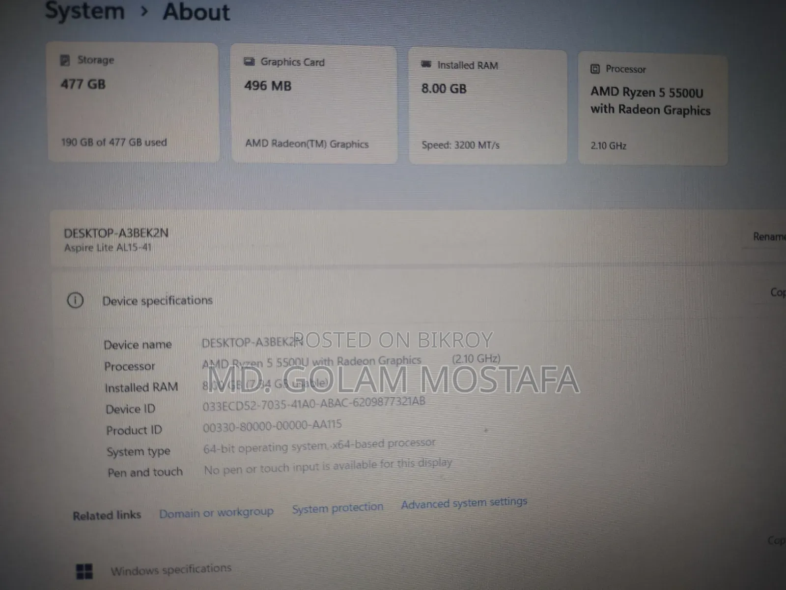 Laptop Acer Aspire 1100X 8GB AMD Ryzen 5 SSD 512GB