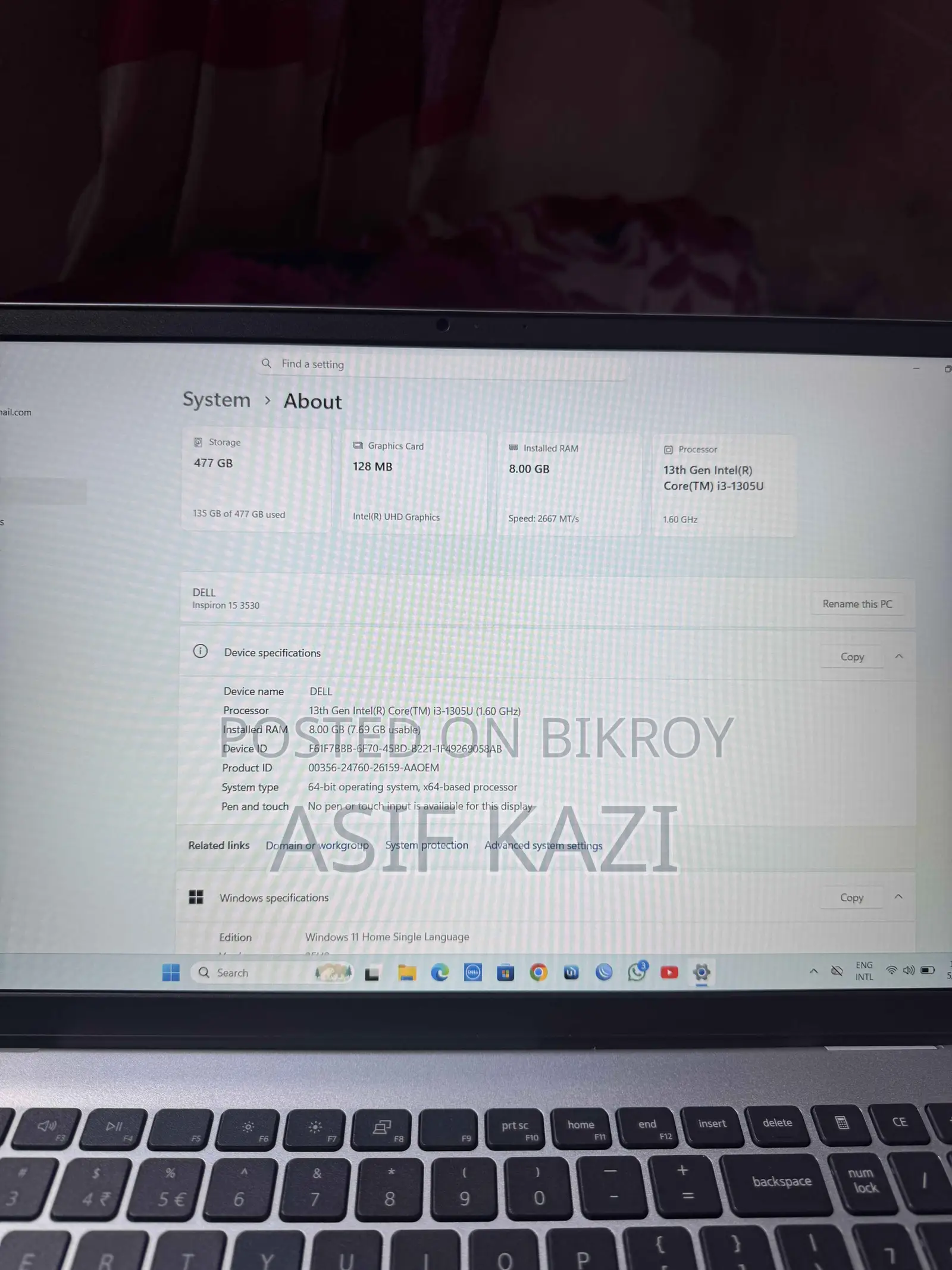 Laptop Dell Inspiron 15 8GB Intel Core i3 SSD 512GB