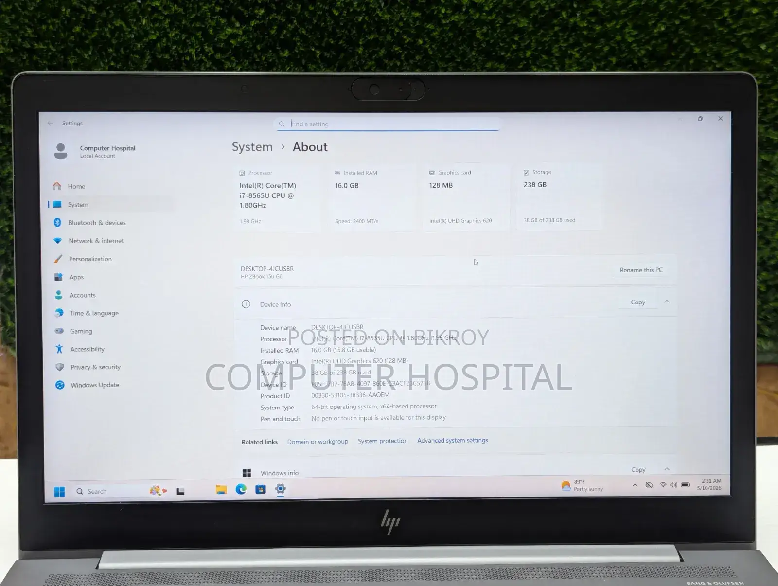 Laptop HP ZBook 15 G6 16GB Intel Core I7 SSD 256GB