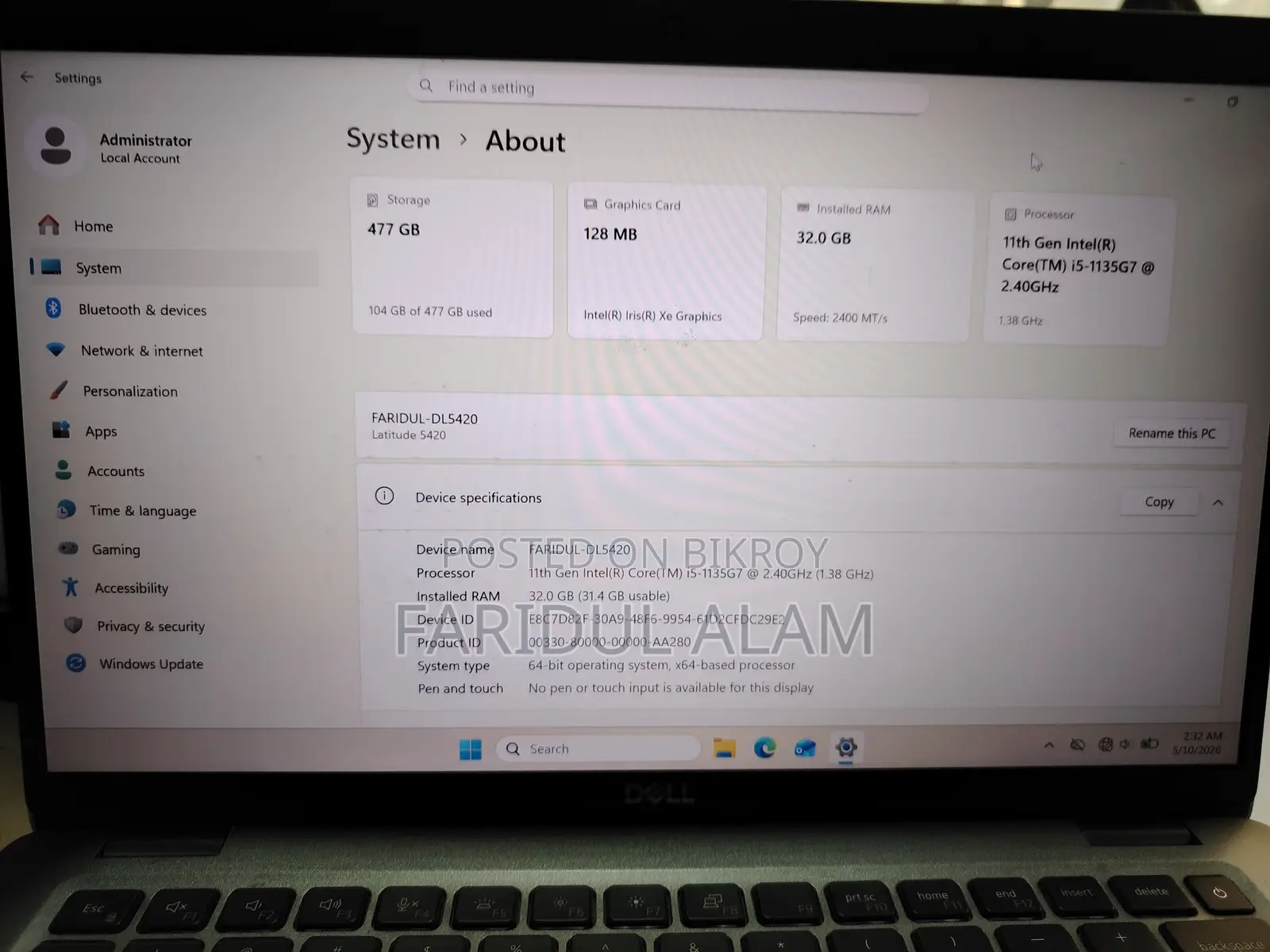 Laptop Dell Latitude 5420 32GB Intel Core I5 SSD 512GB