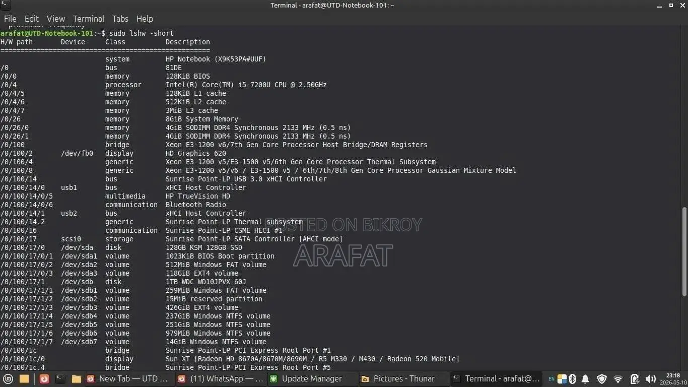 Laptop HP 8GB Intel Core I5 HDD+SSD 1T