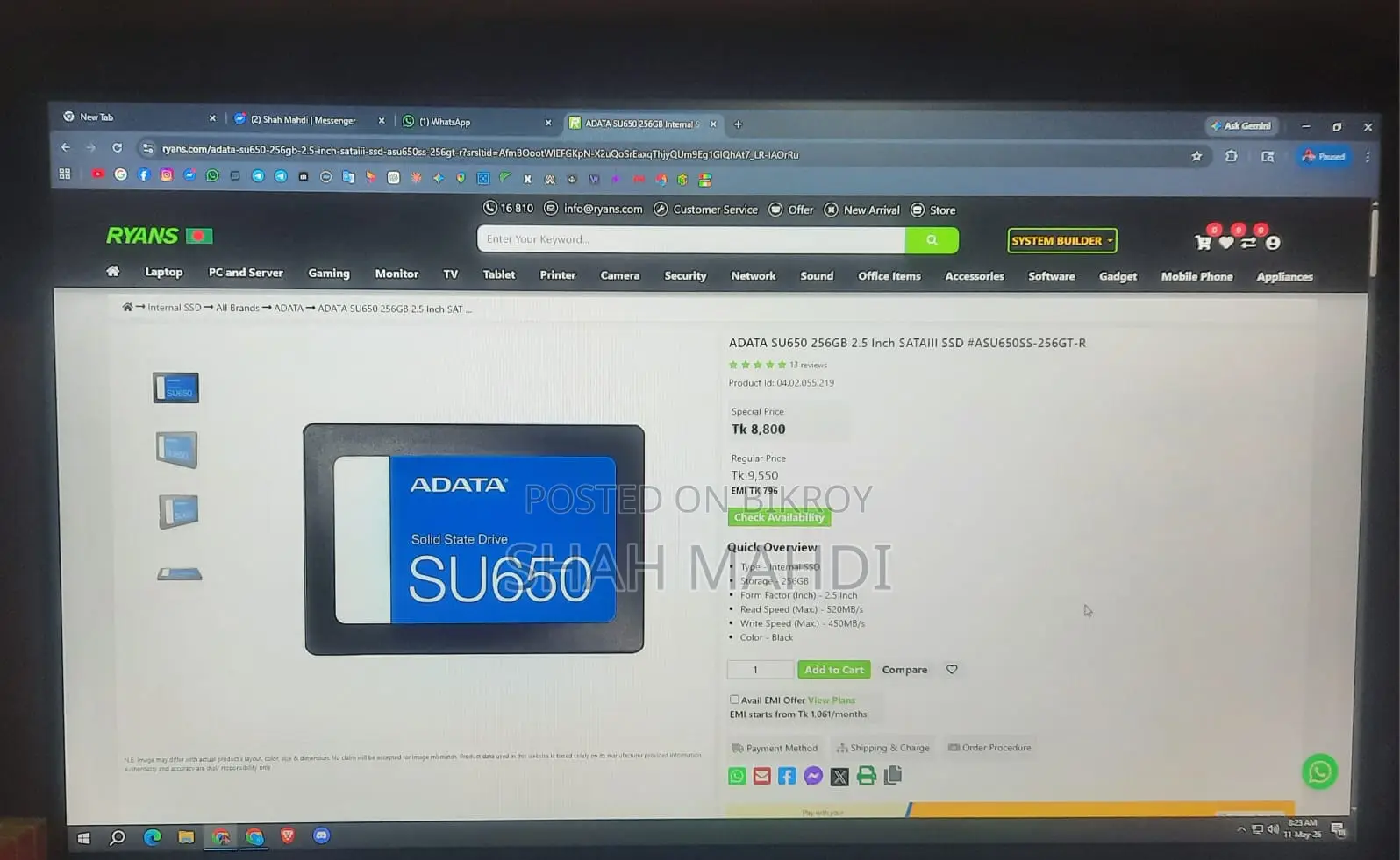 Adata Su650 256gb 2.5 Inch Sataiii Ssd