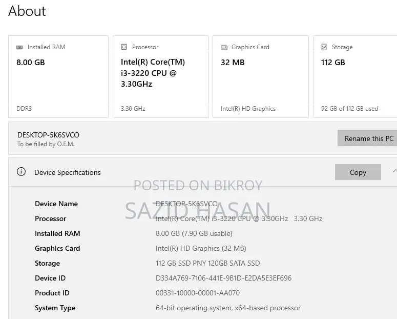 Desktop Computer 8GB Intel Core i3 SSD 128GB