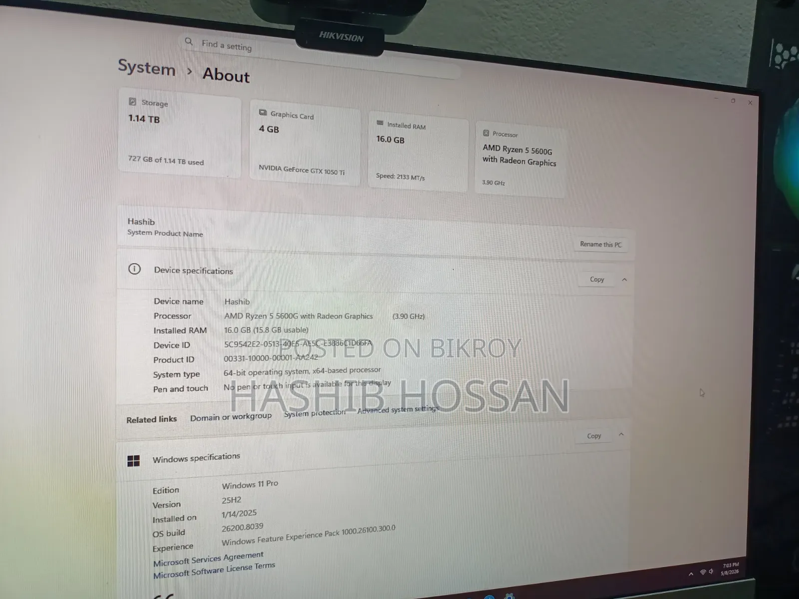 Desktop Computer HP 16GB AMD Ryzen 5 HDD 1T