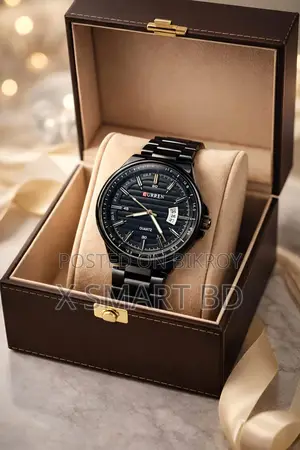 Curren 8375 Black Stainless Steel Analog Watch for Men