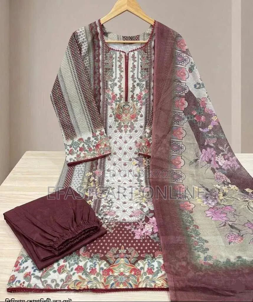 Premium Digital Printed Pure Cotton Stitched Three Piece Suit Women