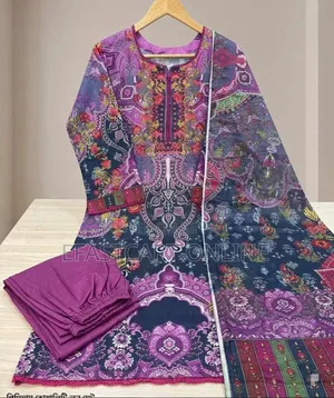 Premium Digital Printed Pure Cotton Stitched Three Piece Suit Women