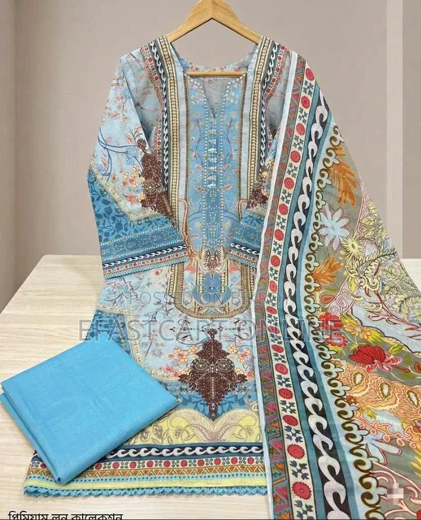 Premium Digital Printed Pure Cotton Stitched Three Piece Suit Women