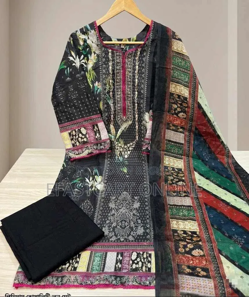 Premium Digital Printed Pure Cotton Stitched Three Piece Suit Women
