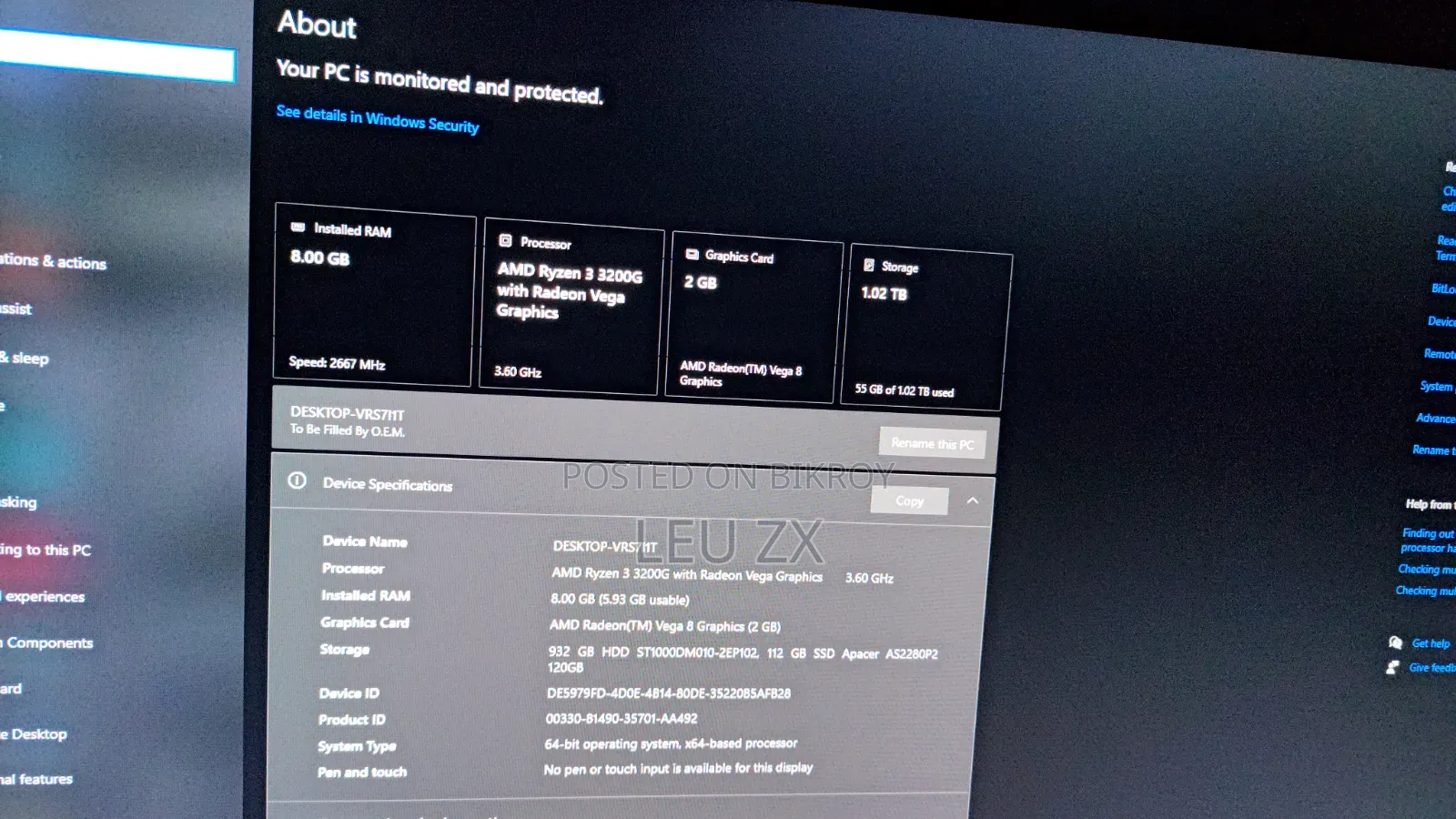 Desktop Computer 8GB AMD Ryzen 3 HDD+SSD 1T