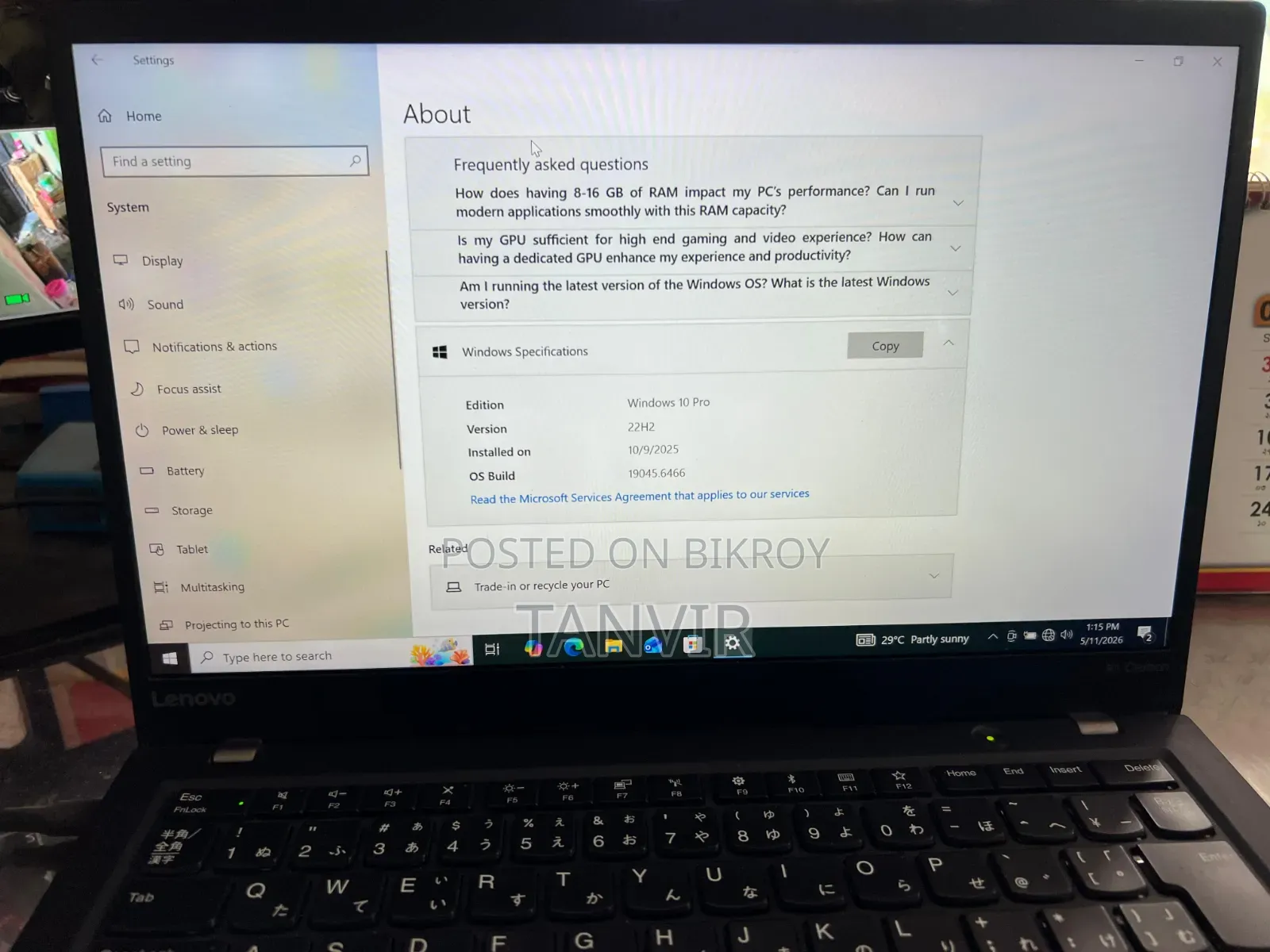 Laptop Lenovo ThinkPad X1 Carbon 8GB Intel Core I5 HDD 256GB