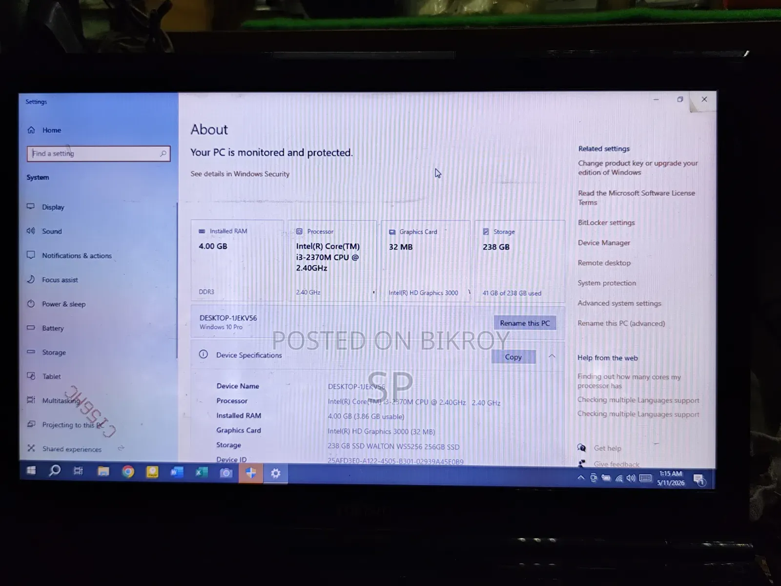 Fujitsu Laptop 4GB Intel Core i3 SSD 256GB