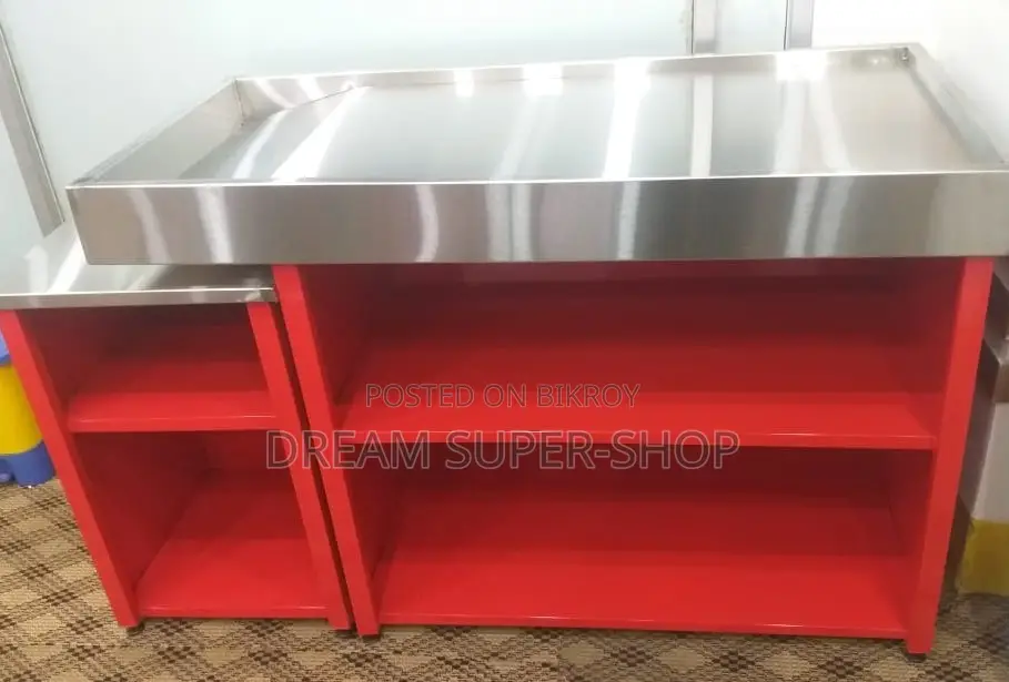 Premium Checkout Counter – Hairline SS POS Table Set