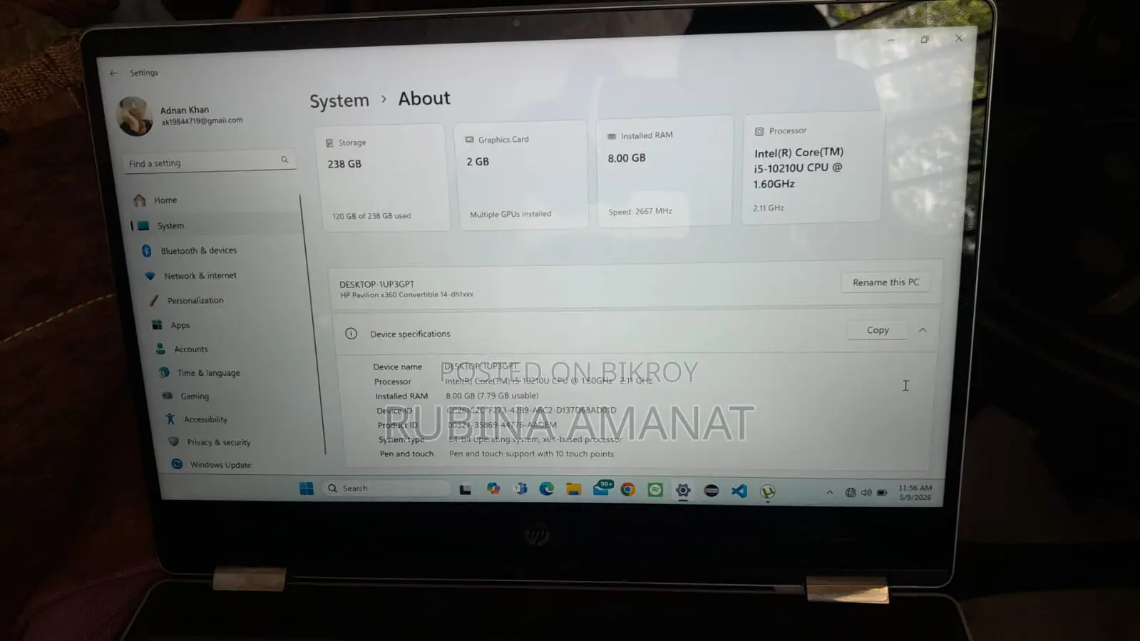 Laptop HP Pavilion X360 8GB Intel Core I5 SSD 256GB