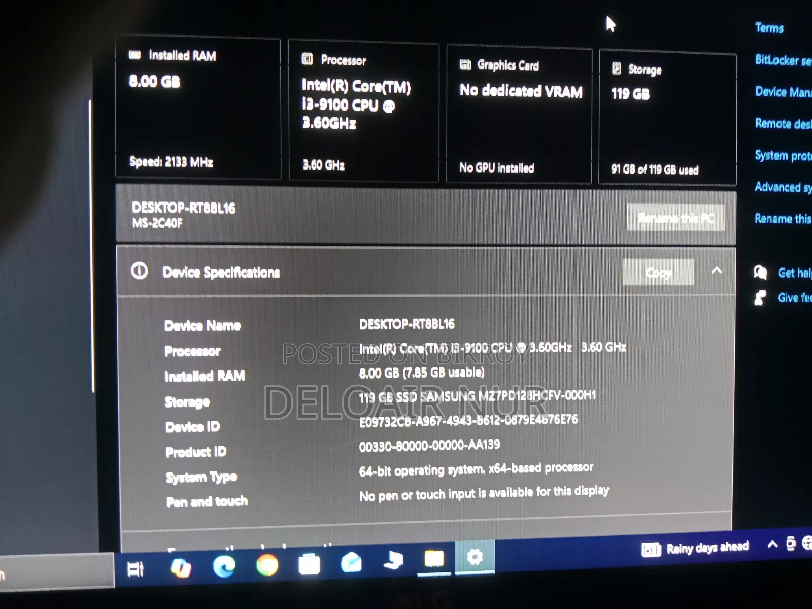 Desktop Computer Gigabyte GB-BKi5HT2-7200 8GB Intel Core I3 SSD 128GB