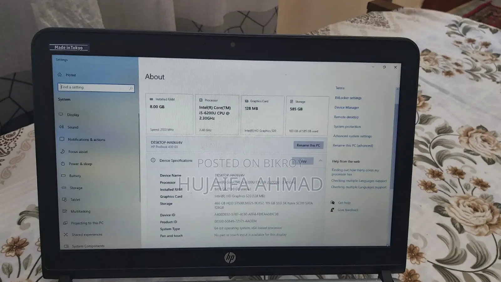 Laptop HP ProBook 430 G3 8GB Intel Core I5 HDD+SSD 512GB