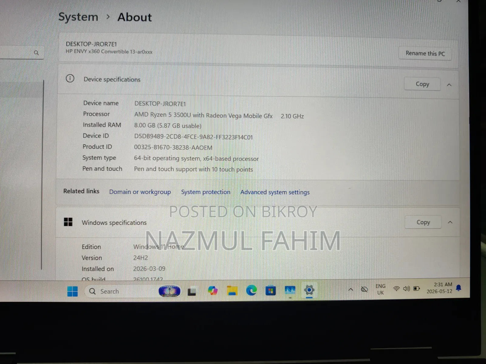 Laptop HP Envy X360 13z 8GB AMD Ryzen 5 SSD 256GB