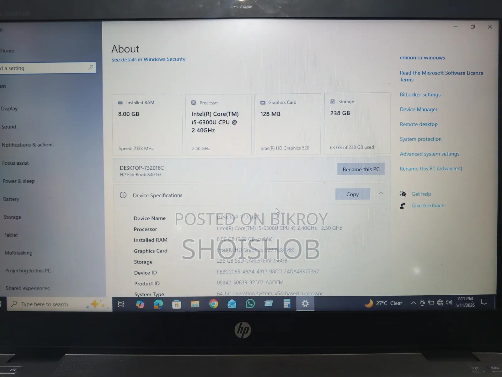 Laptop HP EliteBook 840 G3 4GB Intel Core I5 SSD 256GB
