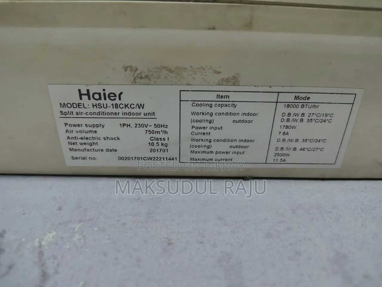 Haier 1.5 Ton Hsu-18ckc Split Type Air Conditioner