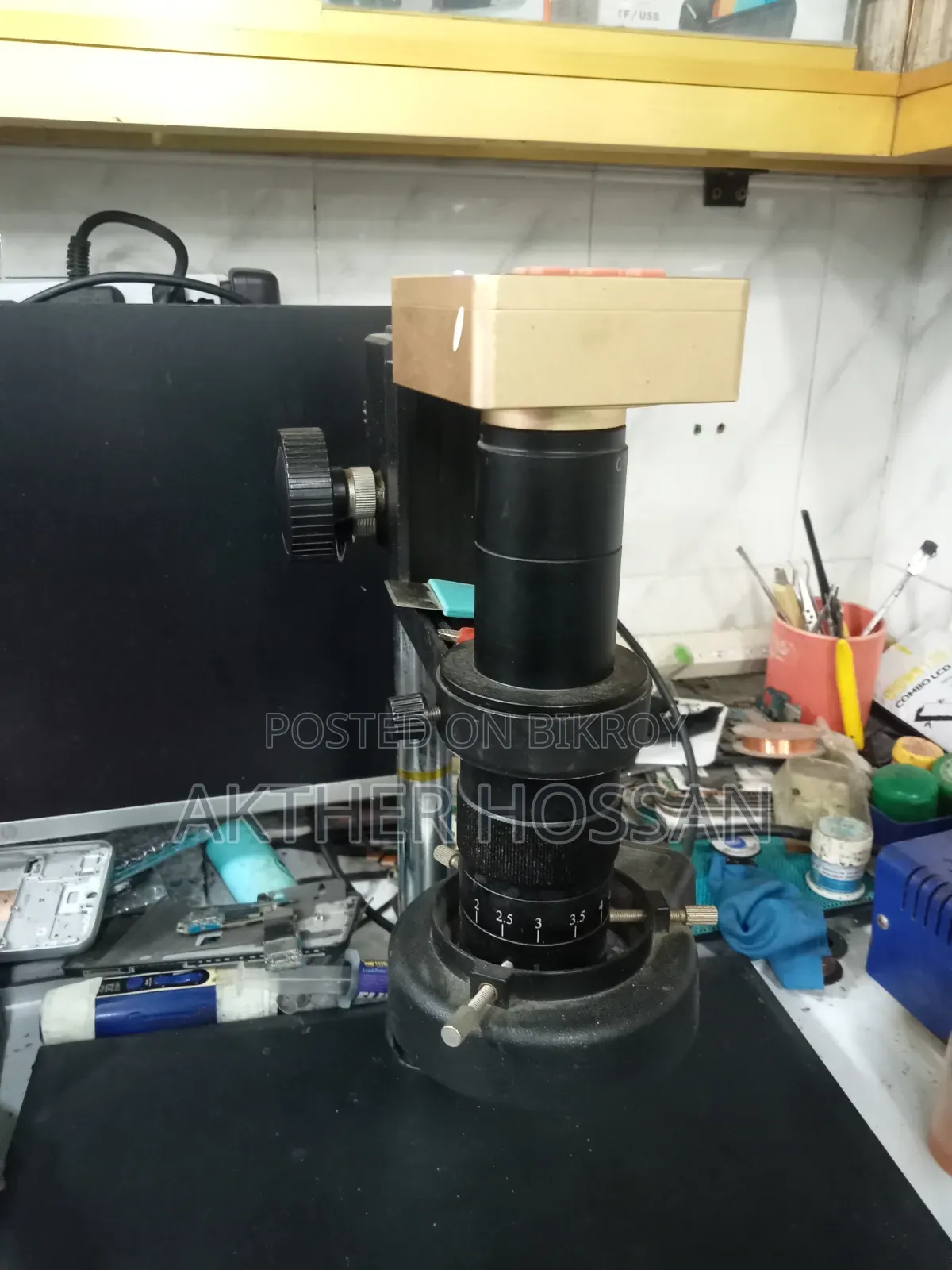 Microscope camera, stand, and lens for sale.