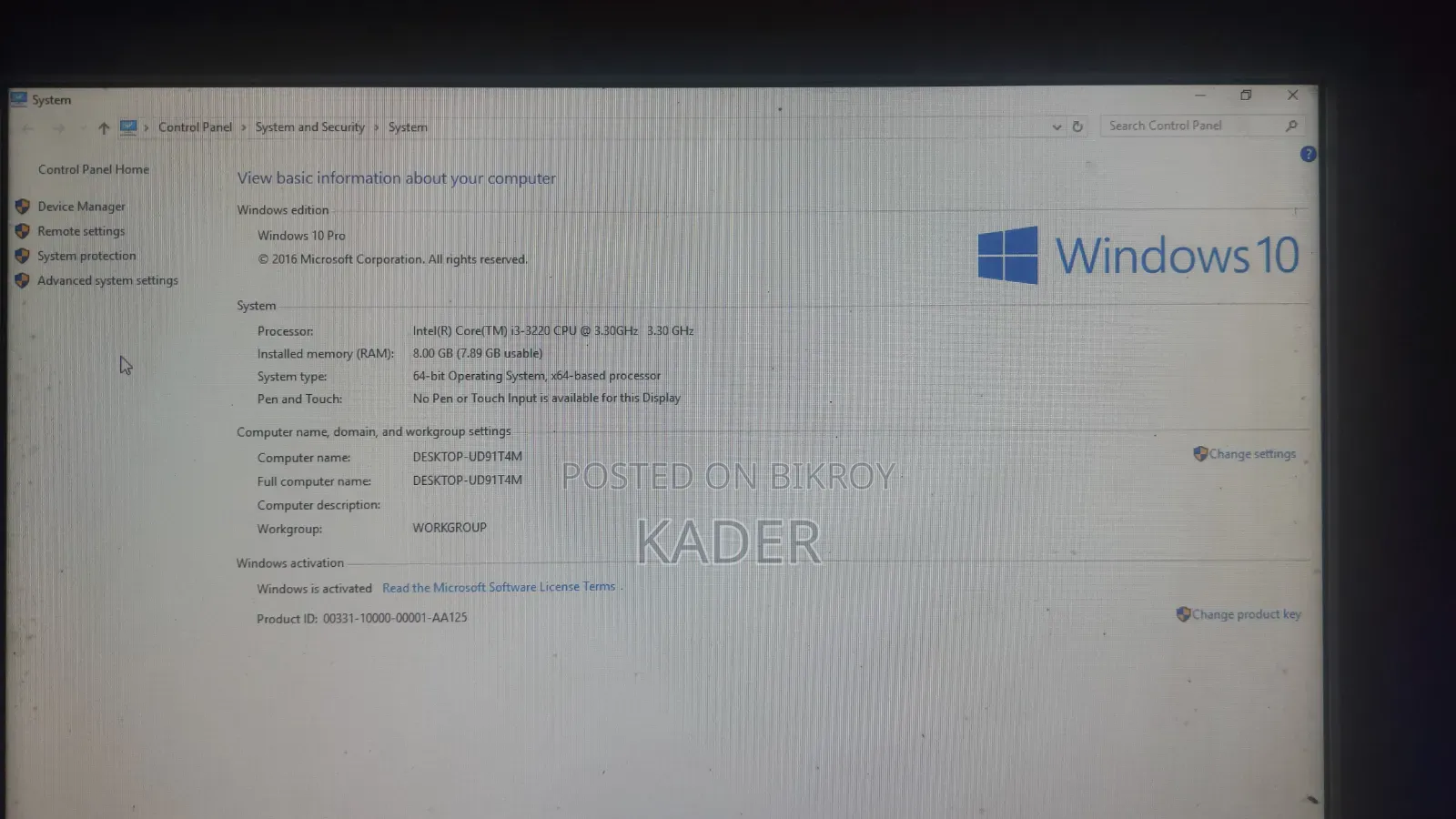 Desktop Computer 8GB Intel Core I3 SSD 128GB