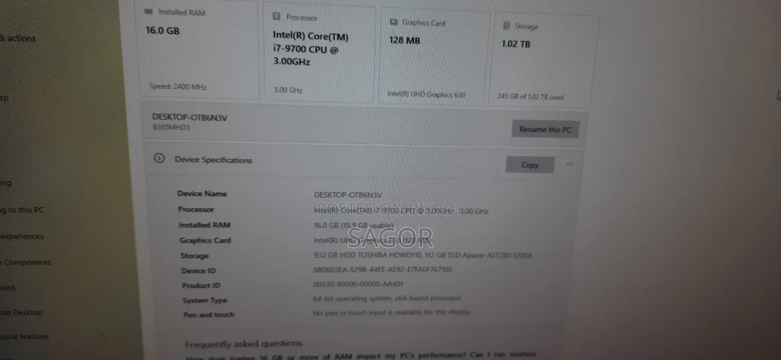 Desktop Computer 16GB Intel Core I7 HDD+SSD 1.5T