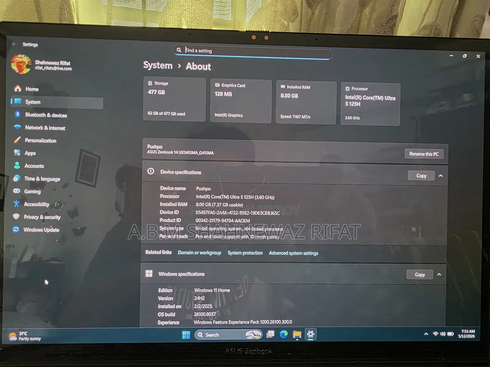 Laptop Asus 8GB Intel Core I5 SSD 500GB
