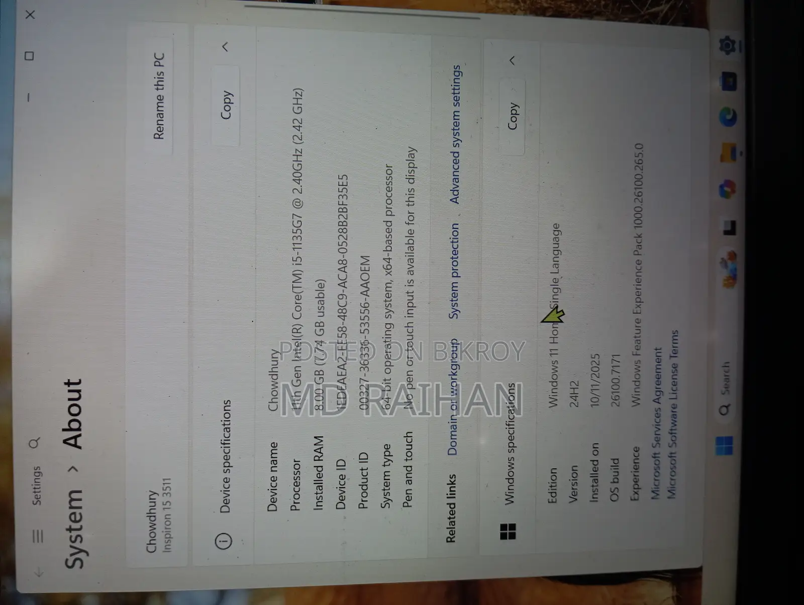 Laptop Dell Inspiron 15 8GB Intel Core I5 SSD 1T