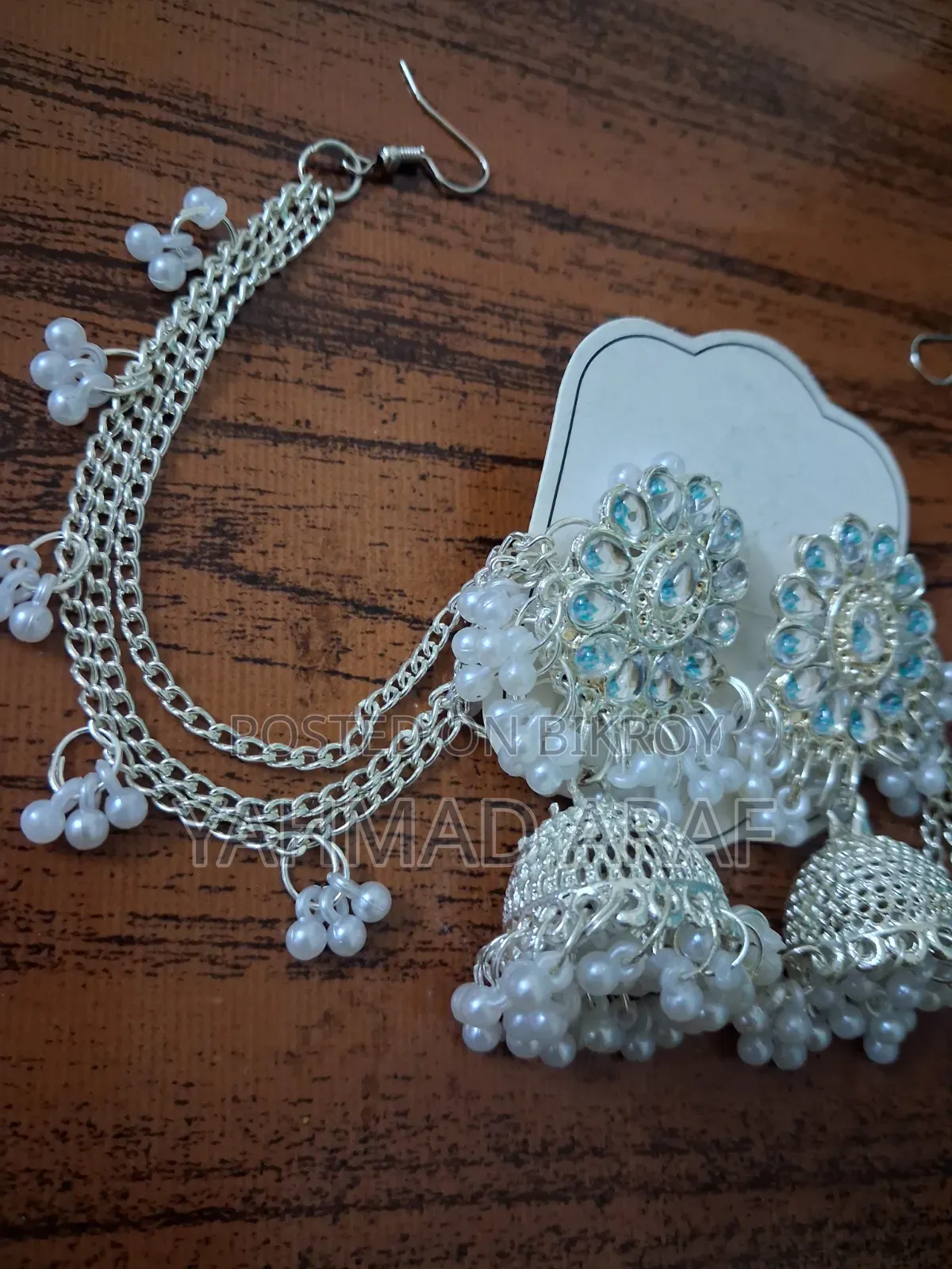 Silver Color 3 Layer Ear Chain Jhumka