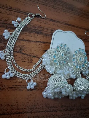Silver Color 3 Layer Ear Chain Jhumka