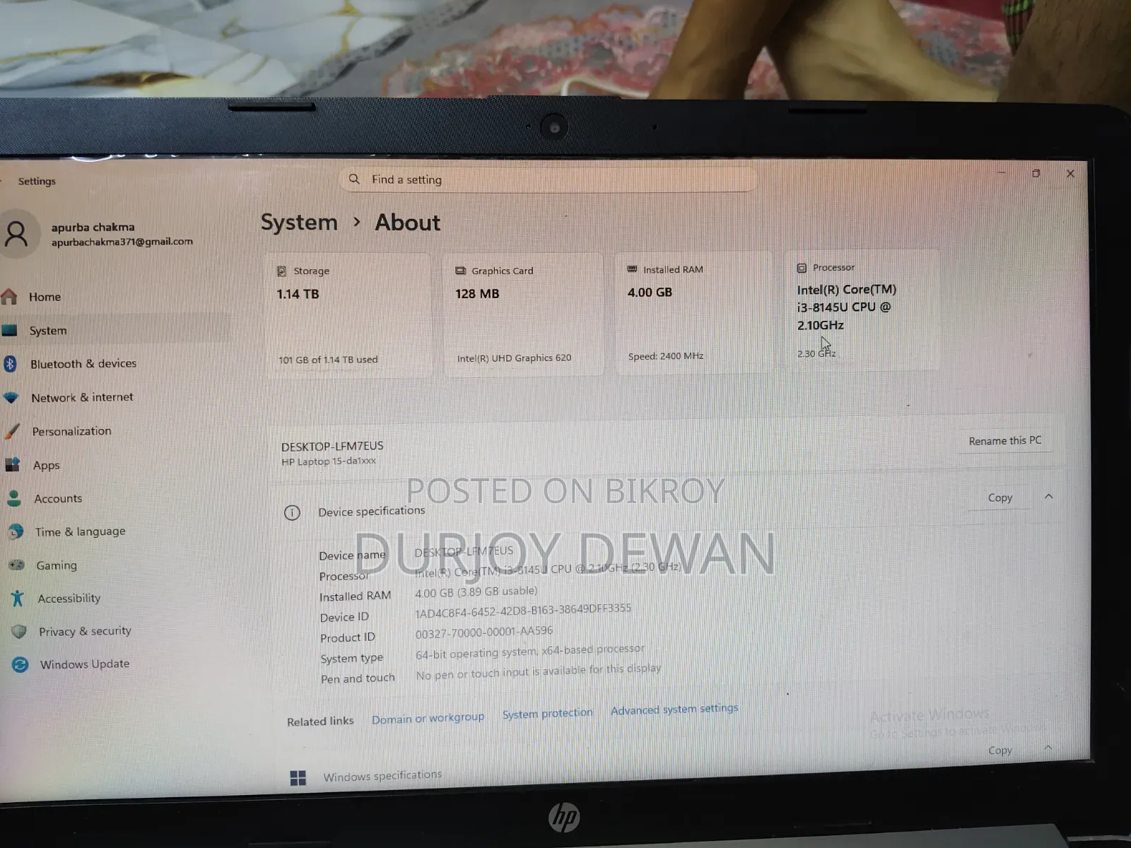 Laptop HP 15 4GB Intel Core I3 HDD+SSD 1T