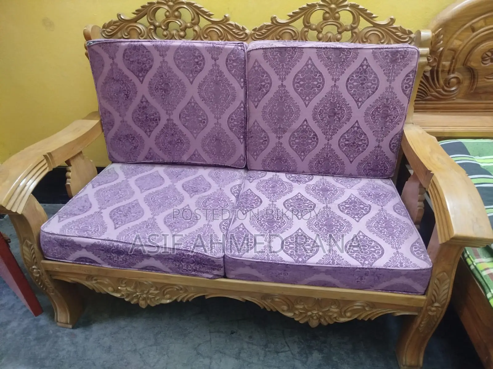 2-Seater Royal Wooden Sofa with Comfortable Cushions