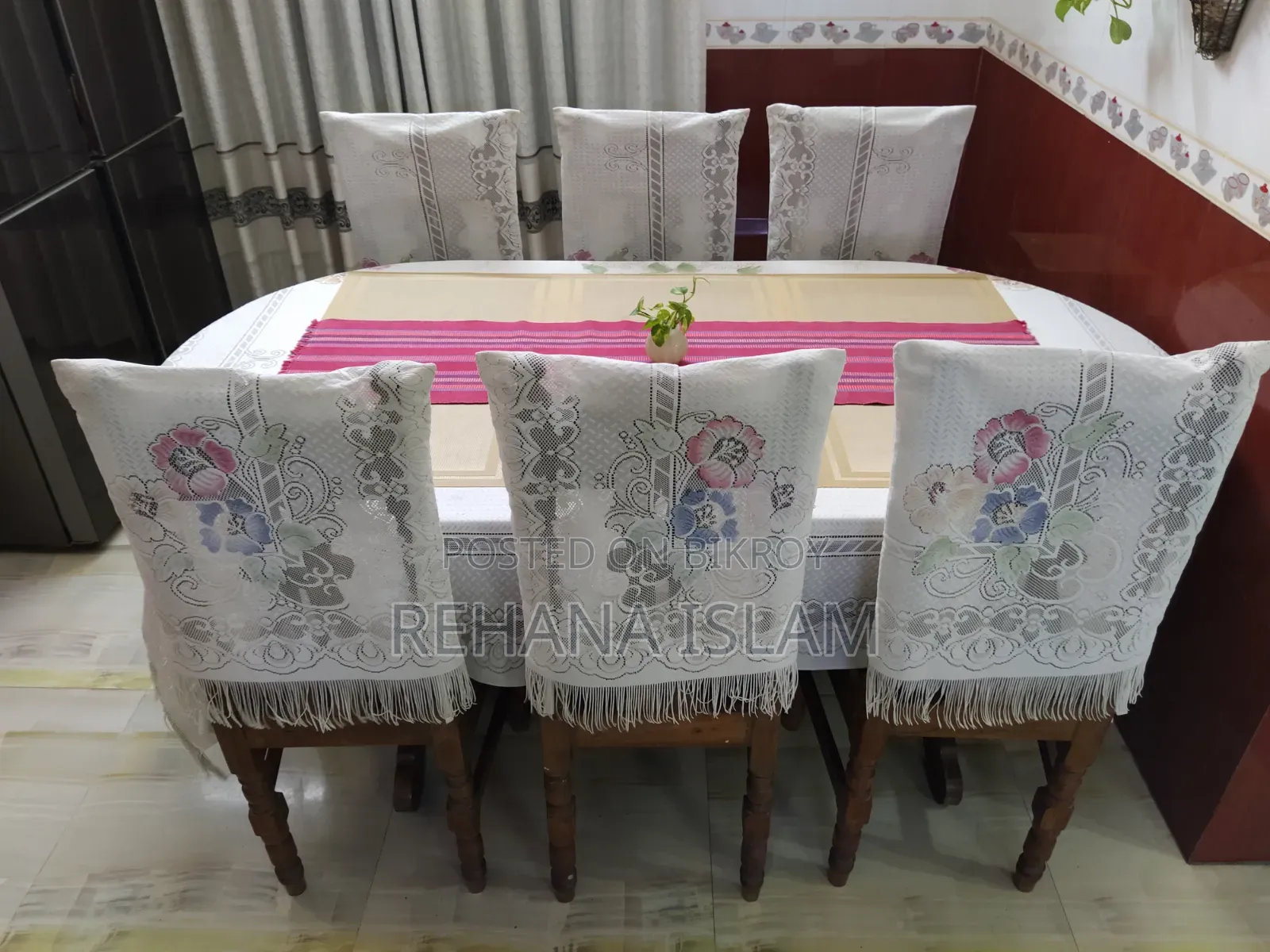 6-seater Teak Wood Dining Table. Comes with a free table cover set.