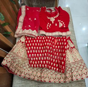Bridal Red Velvet Lehenga with Golden Zardosi Work (Used Once)