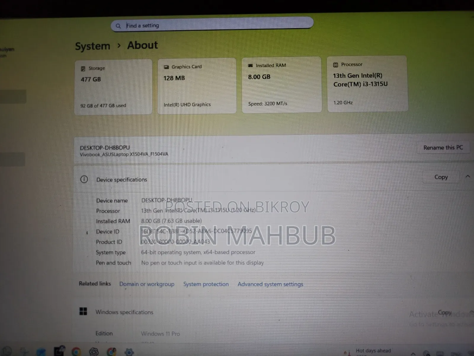 Laptop Asus 8GB Intel Core i3 SSD 512GB