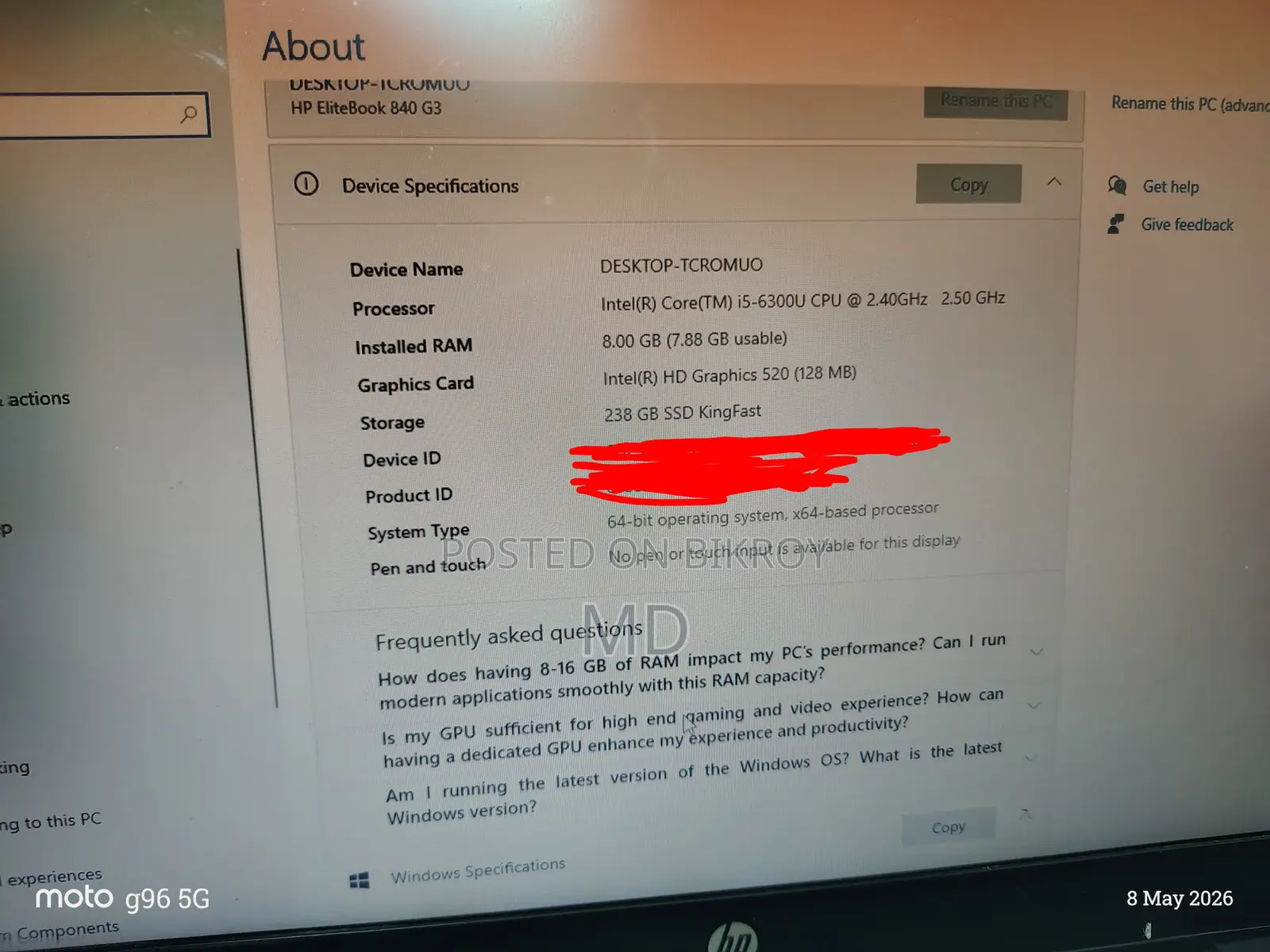 Laptop HP EliteBook 840 G3 8GB Intel Core I3 SSD 256GB