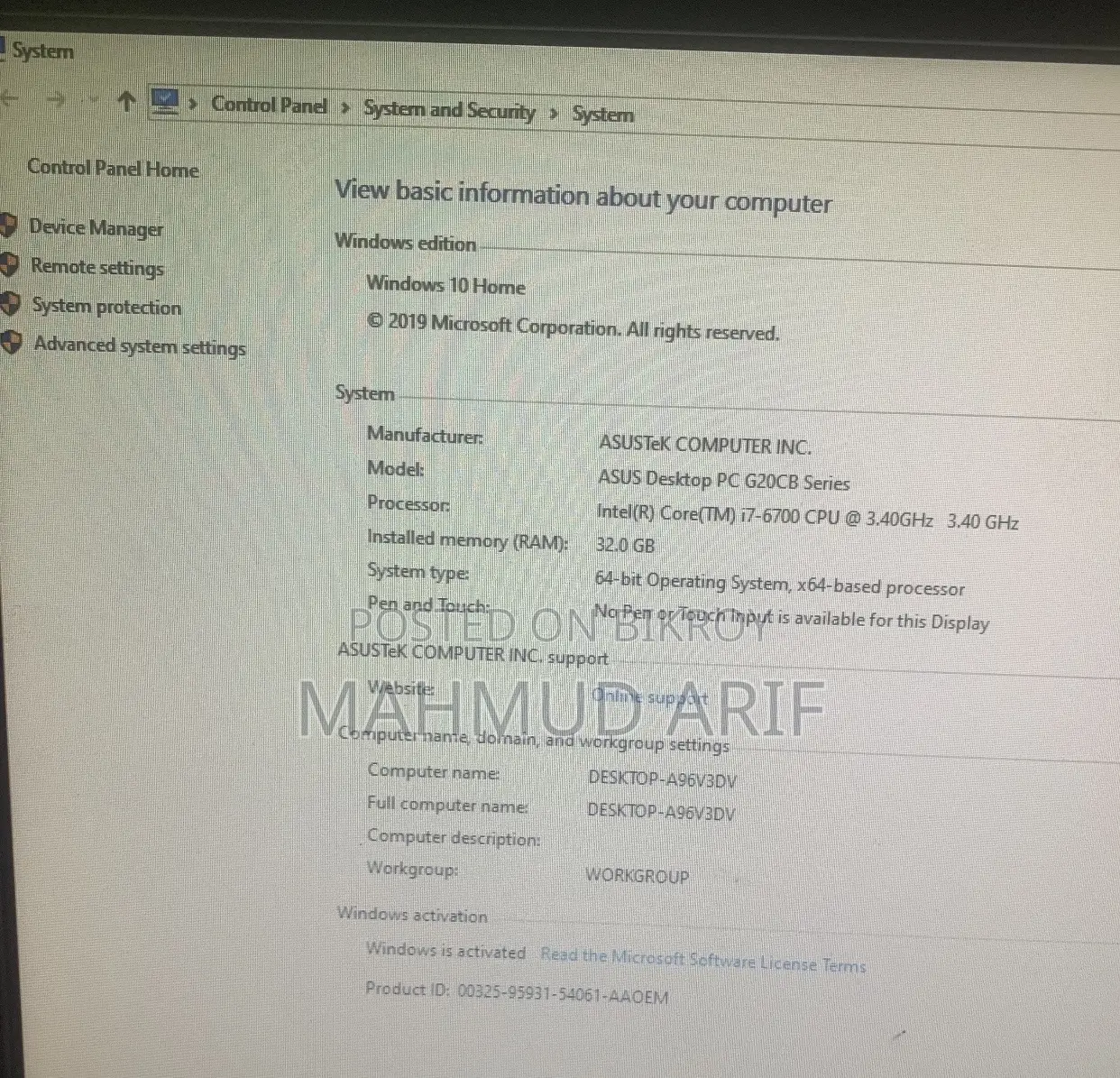 Desktop Computer Asus 32GB Nvidia SSD 1T