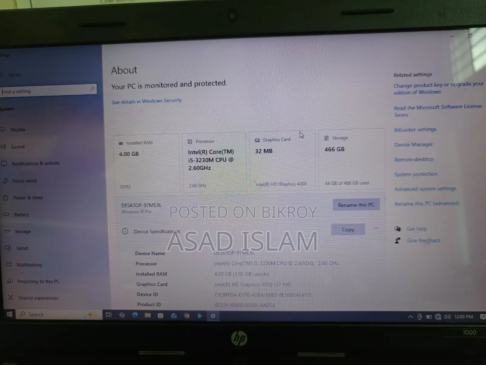 Laptop HP 240 G1 4GB Intel Core i5 HDD 500GB