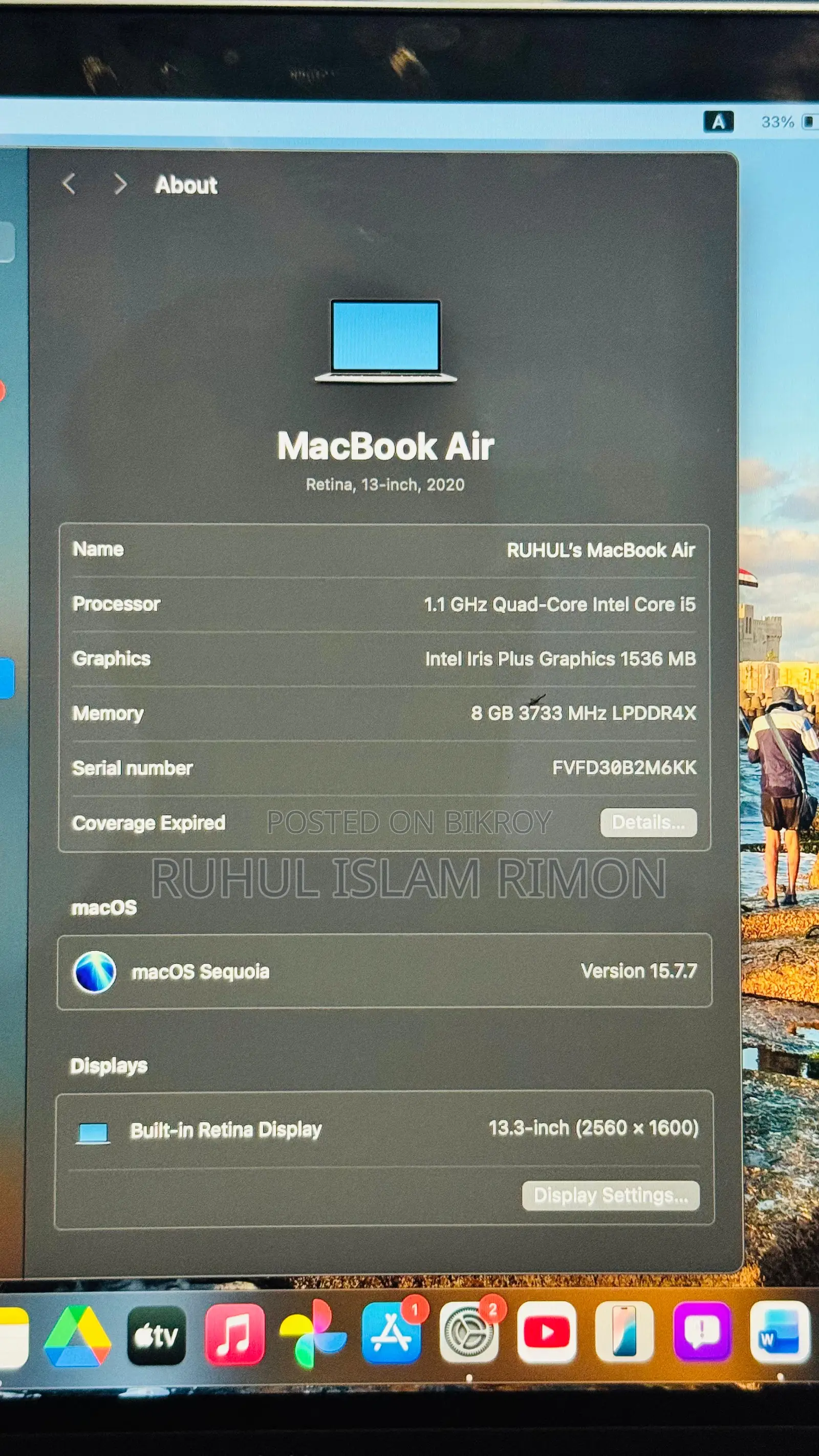 Laptop Apple MacBook Air 2020 8GB Intel Core I5 SSD 512GB