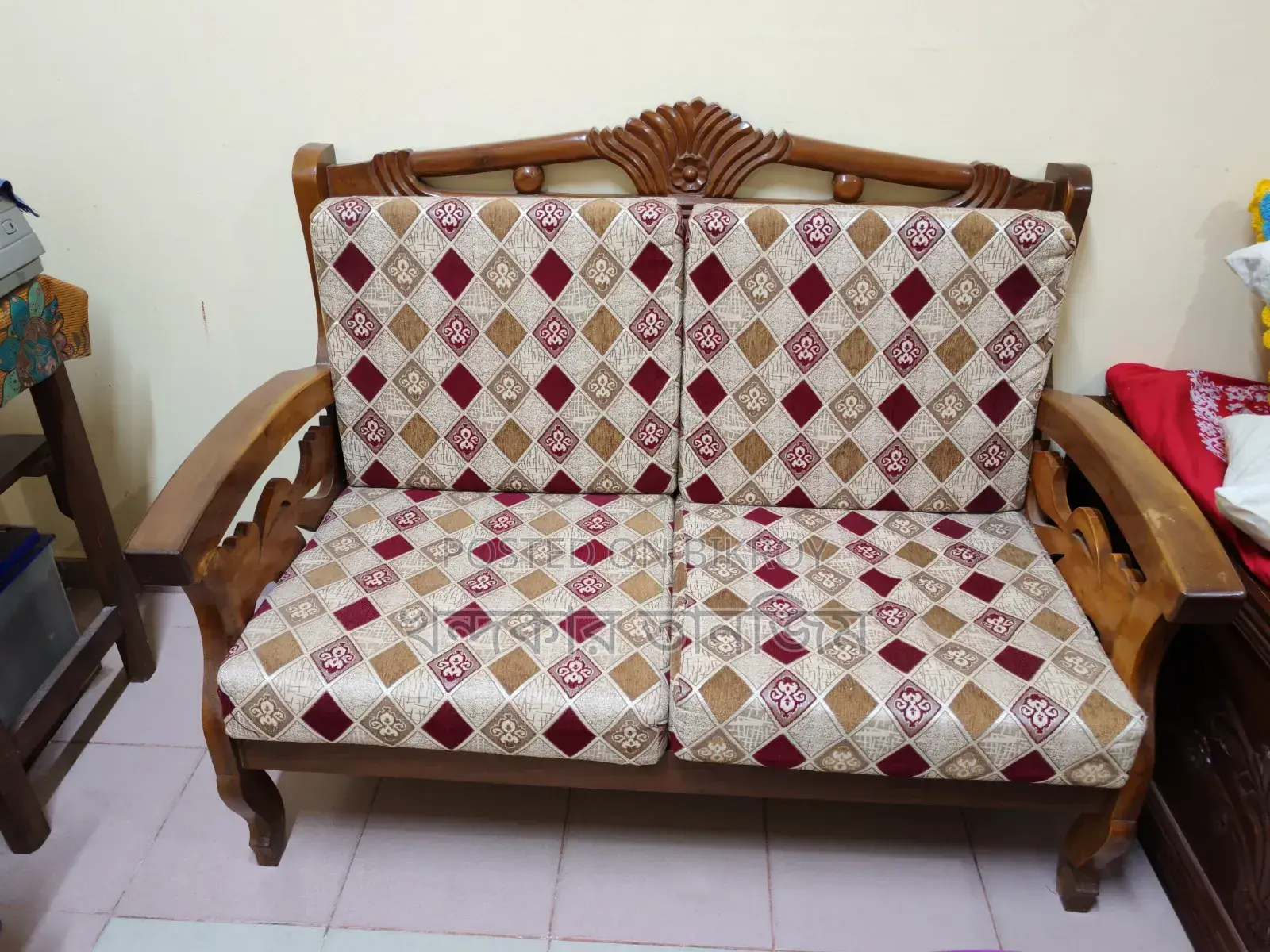 2-1-1 Mahogany Wood Sofa Set