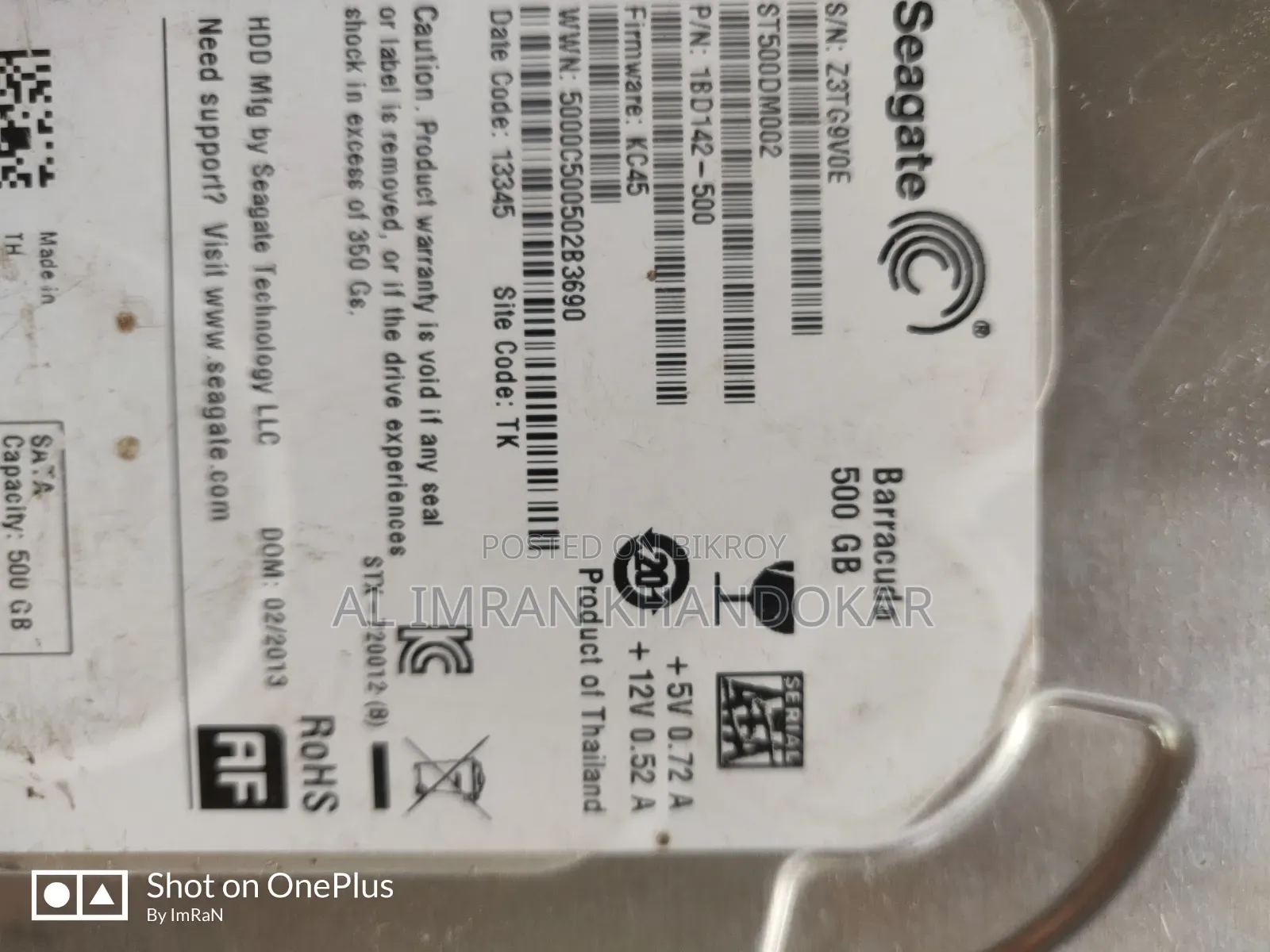Sell for Hard Disk 500gb Seagate