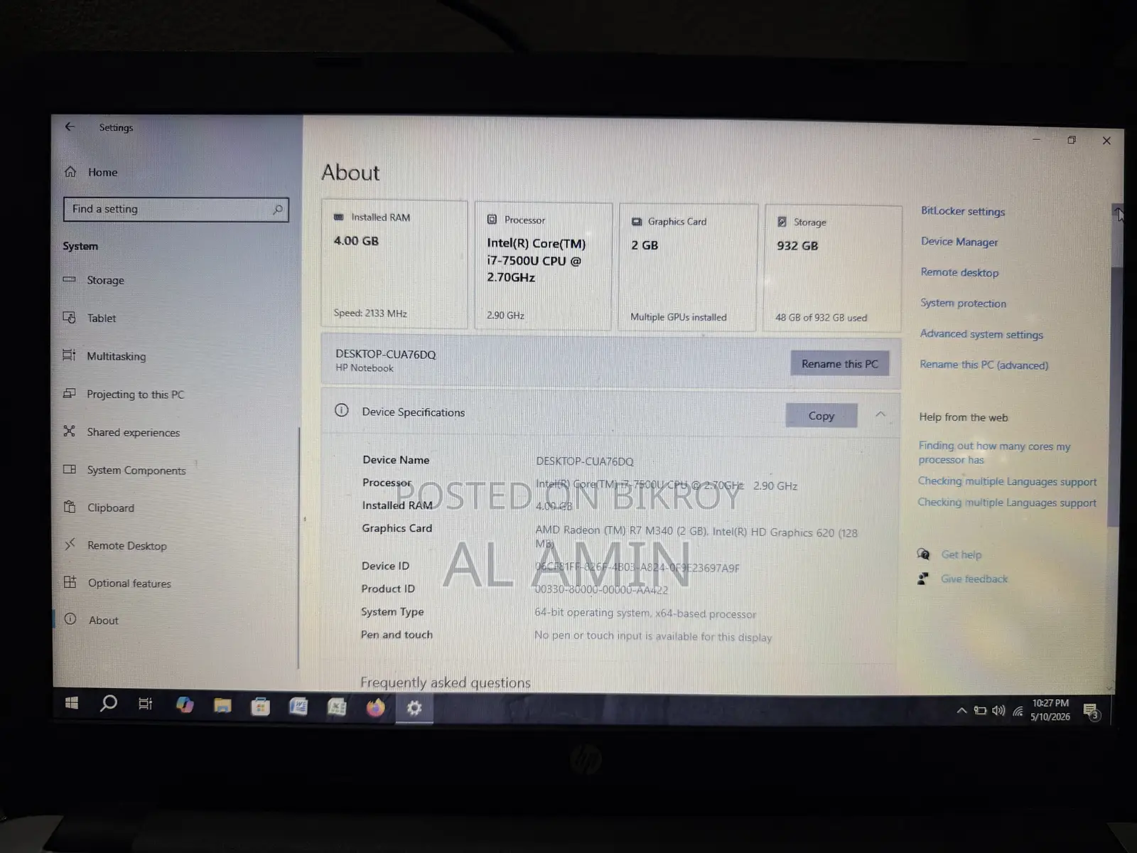 Laptop HP 4GB Intel Core i7 HDD 1T