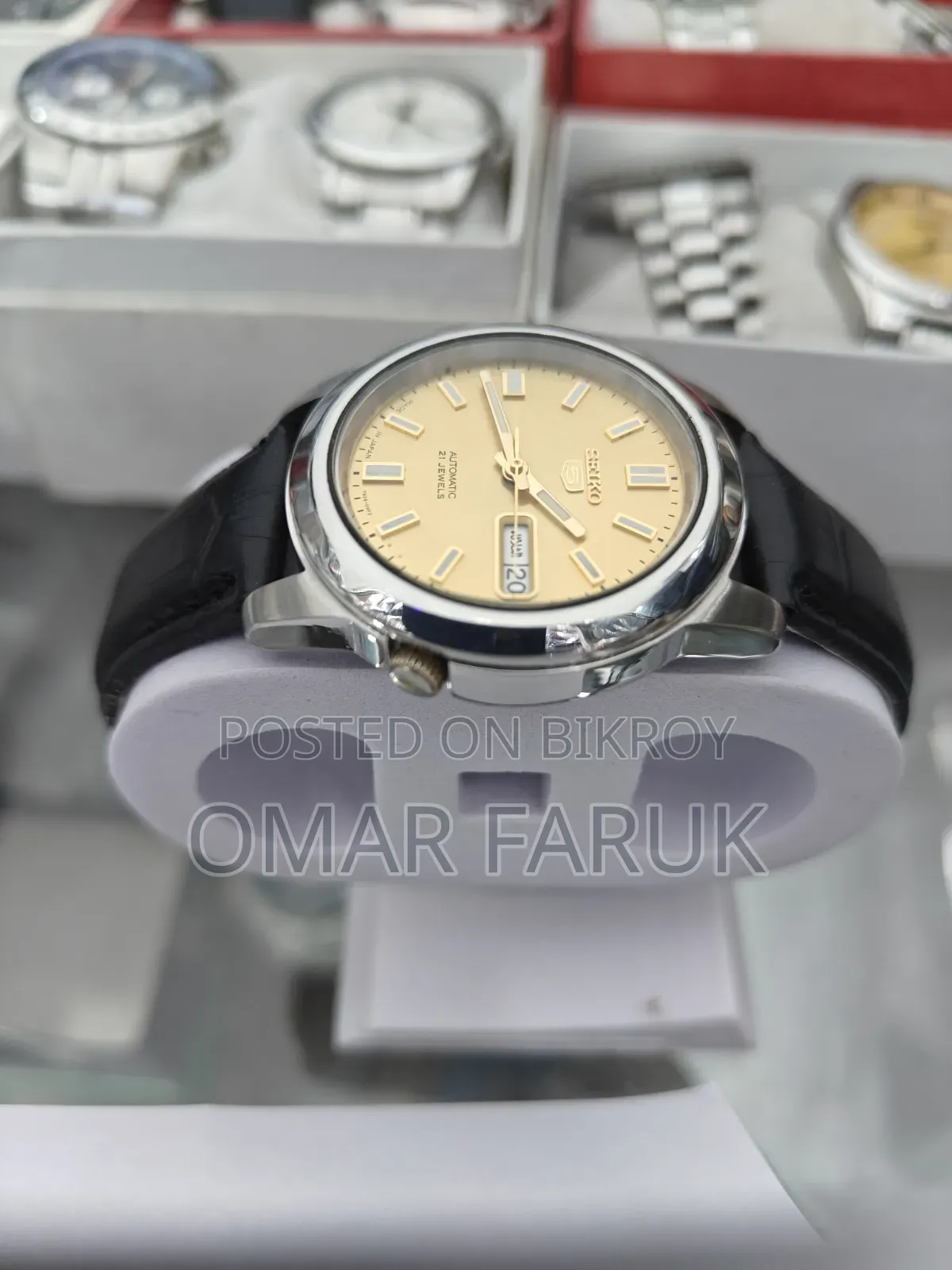 Seiko 5 Automatic Gold Dial Men's Watch – 21 Jewels (Made in Japan)