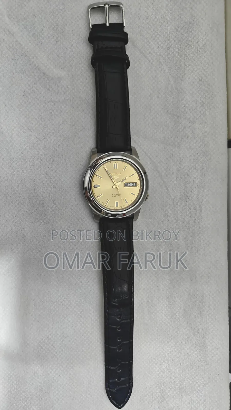 Seiko 5 Automatic Gold Dial Men's Watch – 21 Jewels (Made in Japan)