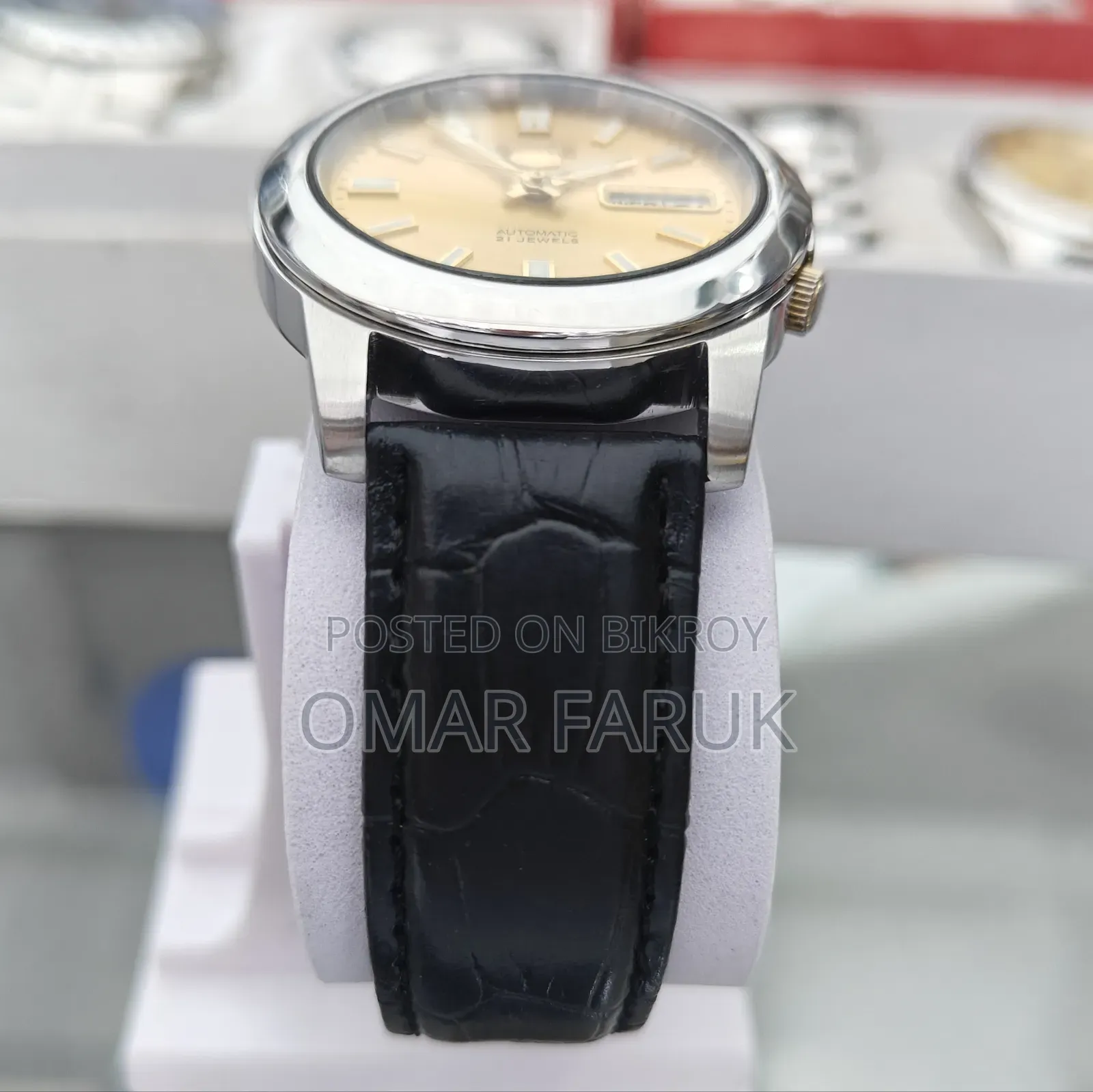 Seiko 5 Automatic Gold Dial Men's Watch – 21 Jewels (Made in Japan)