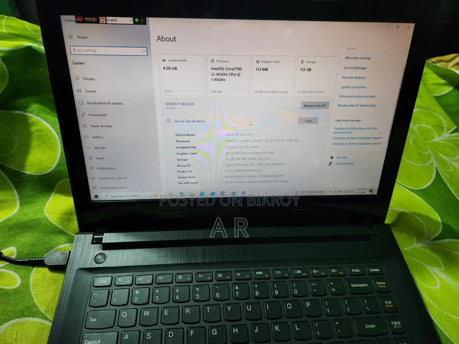 Lenovo G40 Laptop 4GB Intel Core i3 128GB SSD