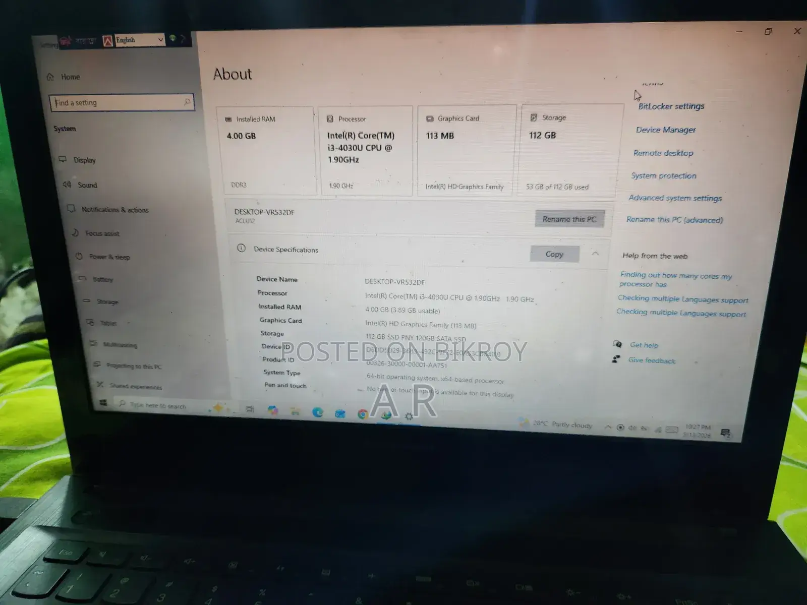 Lenovo G40 Laptop 4GB Intel Core i3 128GB SSD
